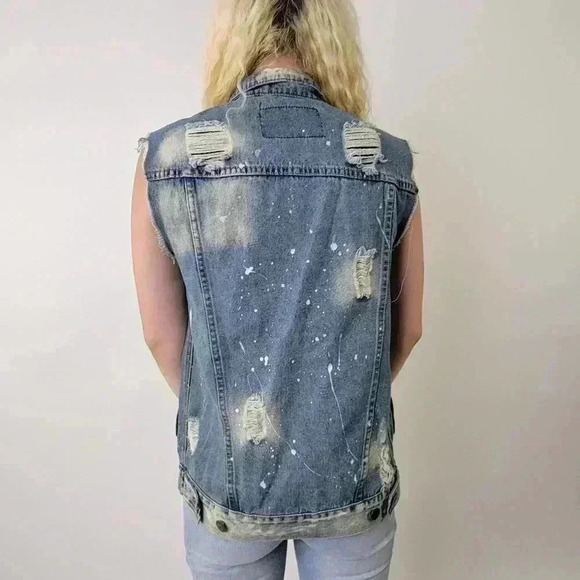 Acid Wash Distressed Denim Jean Vest by Brooklyn Cloth Co. -  S - Picture 2 of 7